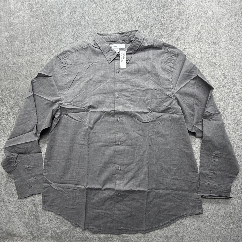 Old Navy Shirt Mens 3XLT Gray Slim Fit Long Sleeve Button Front Casual Woven